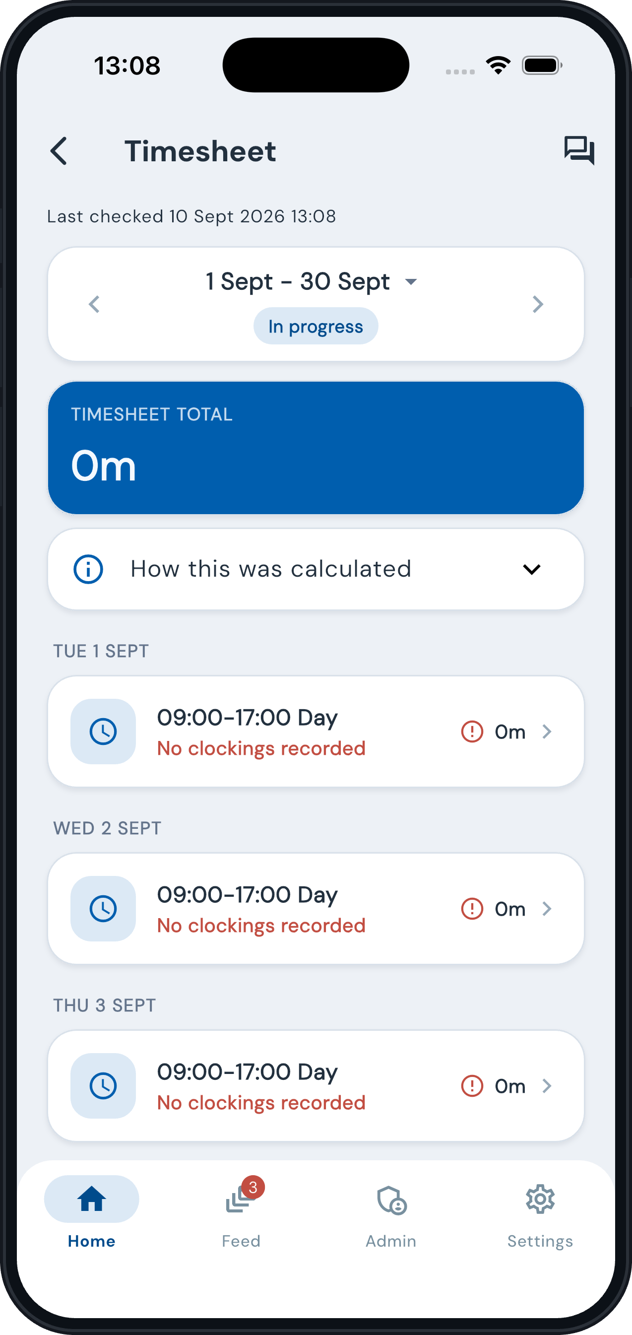 timeware® ESS timesheet with daily totals