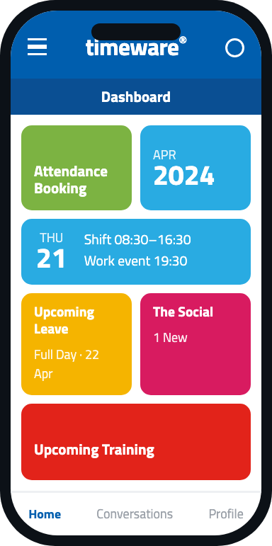 timeware® ESS app — employee dashboard